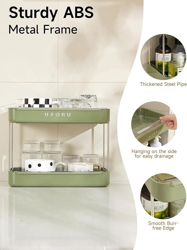 Countertop Coffee Station Organizer | 2-Tier Whisky Glass Tray, Mug Drying Shelf with Removable Drain Tray - Easy to Install, Clean - Spice Rack for Kitchen, Bathroom Counter Organzier