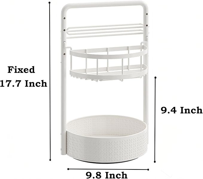 JEESA Lazy Susan Organizer, 360° Rotating Metal Spice Rack with Paper Towel Holder, Turntable Spice Holder for Condiments, Bottles, Jars, Suit for Kitchen Countertop & Cabinet, White