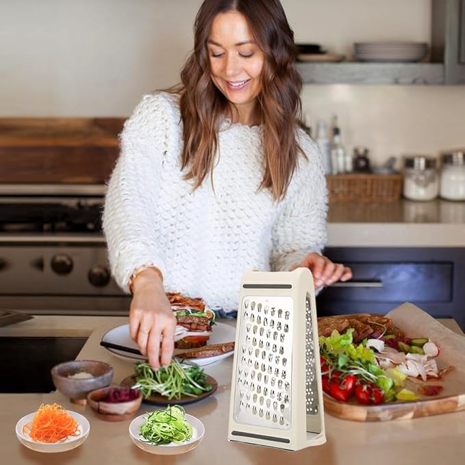 Cheese Grader, Grater with Container Box Shredder Lemon Zester Graters for Kitchen Stainless Steel Food Ginger Potato Vegetables Peeler Prep Solutions by 2 Way Grate and Measure
