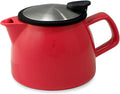 FORLIFE Bell Ceramic Teapot with Basket Infuser, 16-Ounce/470ml, Red