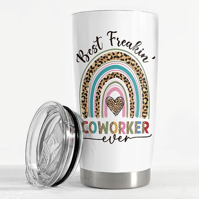 SANDJEST Coworker Tumbler 20oz Stainless Steel Insulated Coffee Travel Mug Cup - Goodbye Farewell Gifts for Women Work Besties Boss Female Friend