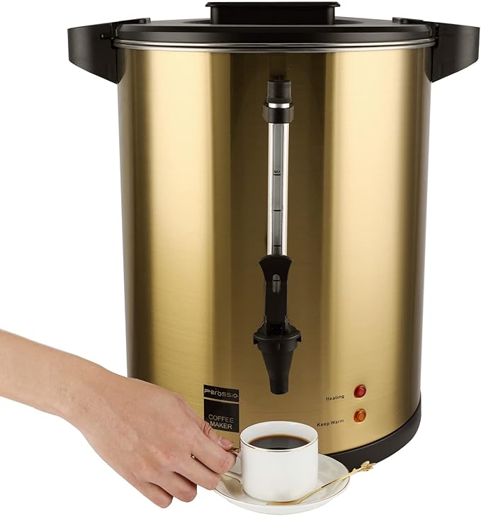Commercial Coffee Urn, 16L Double Wall Stainless Steel, Large Coffee Maker Percolator with Keep Warm Mode, Electric Hot Water Urn Dispenserfor Parties Office Catering Events
