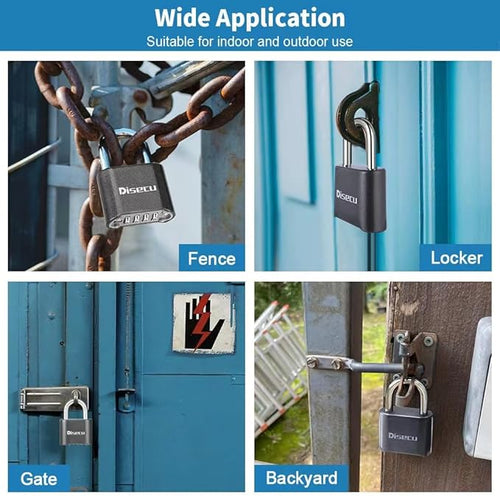 1 Pack disecu Heavy Duty 4 Digit Combination Lock, Anti-Error Feature, Outdoor Waterproof Padlock for School Gym Locker, Fence, Gate, Hasp Storage, Toolbox (Gun Black)