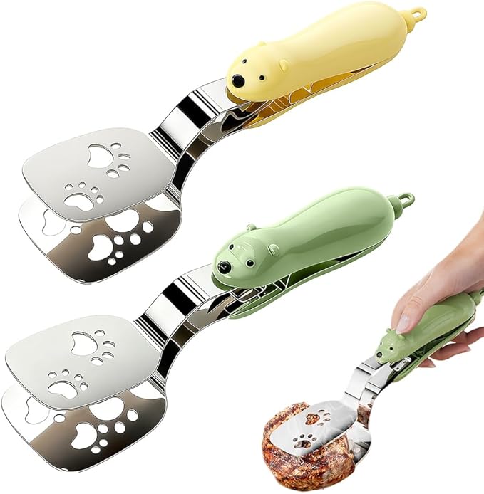 2-in-1 Non-Slip Durable Spatula Tongs,2026 New Kitchen Cooking Tongs Egg Flipper Spatula,Stainless Steel Barbecue Clamp Food Flip Shovel Clip for Steak Fish Bread Pizza,Home Cooking Tool ﻿ (MiX)