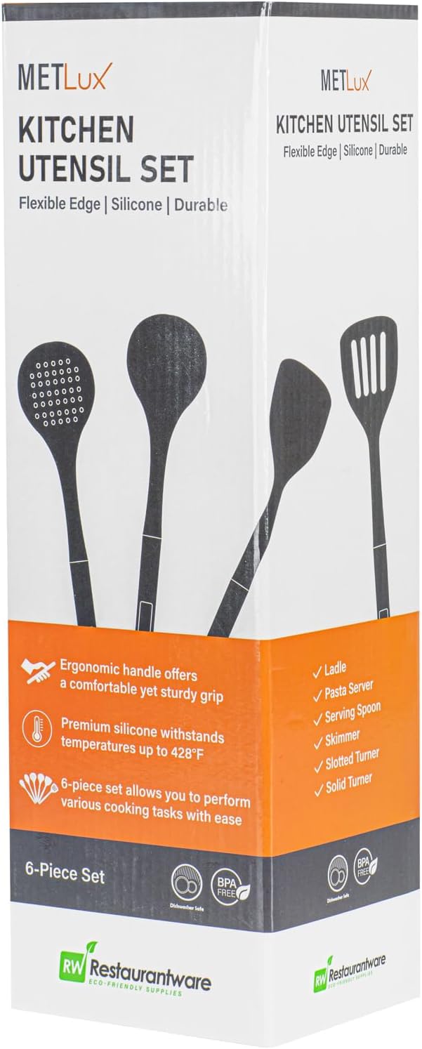 Restaurantware Silicone Utensil Set Pack of 1 Non-Slip Handle 6-Piece Kitchen Tool Set, Heat-Resistant Dishwasher-Friendly Cooking Accessories, Durable Green Cooking Utensils