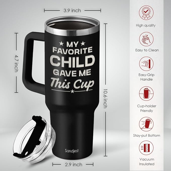 SANDJEST Dad Gift from Daughter, 40oz Stainless Steel Insulated Coffee Tumbler With Lid & Straw, Travel Cup Gift for Dad, Christmas Birthday Father's Day