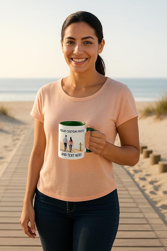 Personalized Coffee Mug | Custom Photo, Text, or Logo Cup (11oz, Forest Green Rim, Inner, and Handle) |Dishwasher & Microwave Safe |Unique Gift for Men & Women –Taza Personalizada