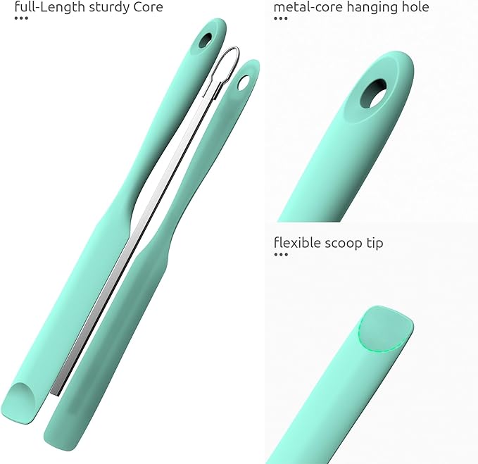 U-Taste Silicone Jar Spatula for Sourdough Starter: Long Skinny Food-Grade Jam Spreader, Sturdy Stirring Stick Bowl Scraper with Flexible Spoon Tip, Mixing Icing Tool, Peanut Butter Knife (Aqua Sky)