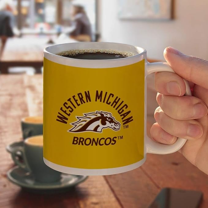 Western Michigan University Broncos Ceramic Coffee Mug, Novelty Gift Mugs for Coffee, Tea and Hot Drinks, 11oz, White