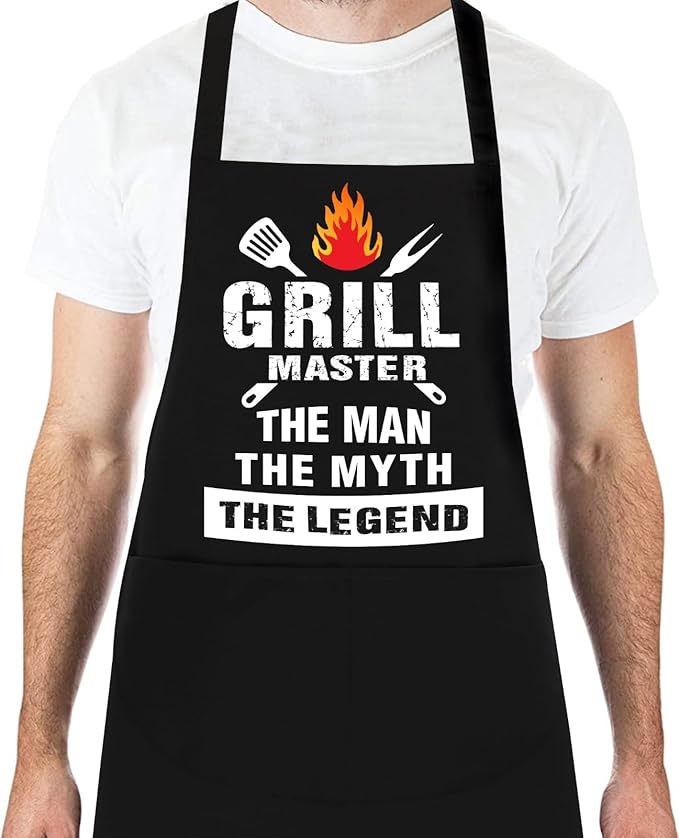 Funny Grilling Aprons for Men with Pockets BBQ Novelty Cooking Apron for Son Grandad Christmas Fathers Day Gift