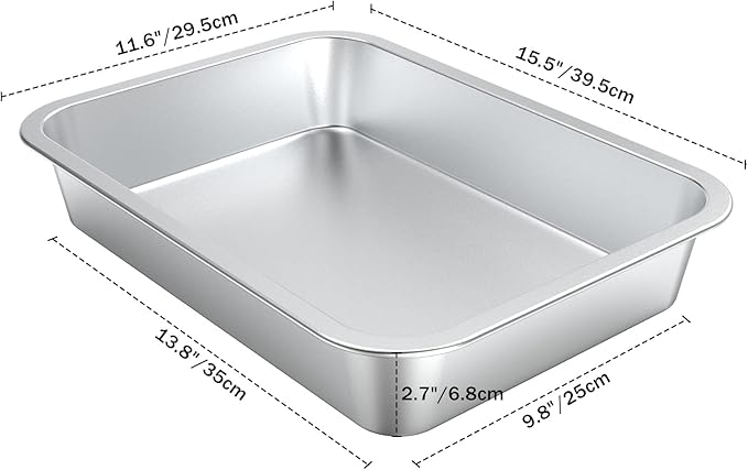 only fire Stainless Steel Baking Pan, Rectangular Cake Pan Cookie Sheet Pan Barbeque Grill Pan for Baking Breads, Grilling Chicken, Vegetables, Dishwasher Safe,15.5’’×11.6’’×2.7"