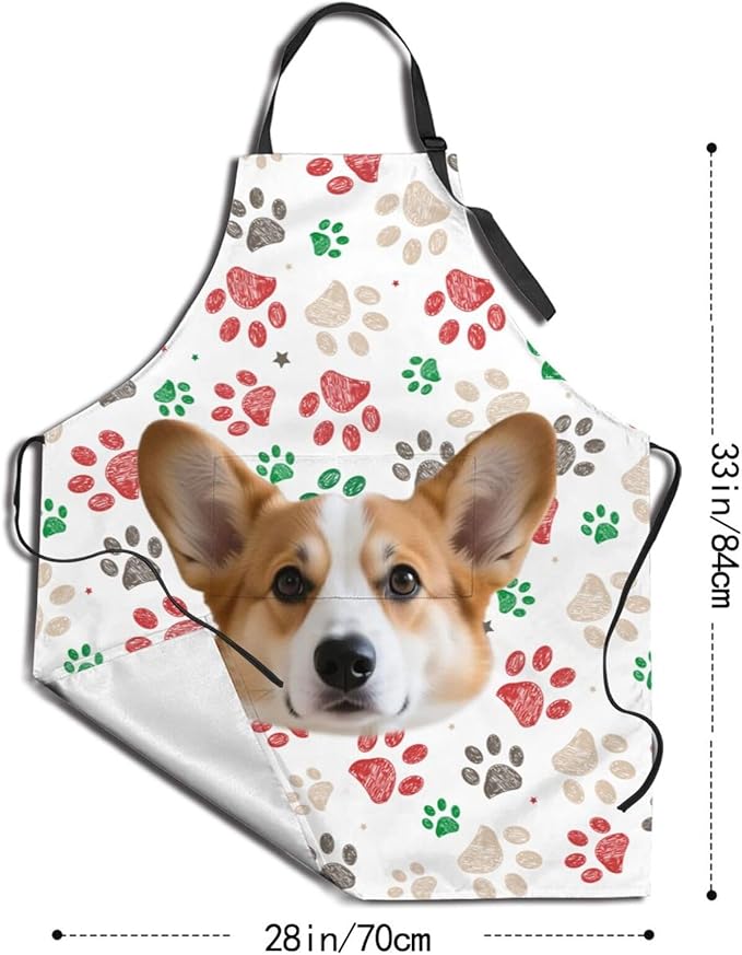 Custom Dog Face Apron for Men Women, Personalized Photo Bib Apron with Pockets, Customized Chef Aprons