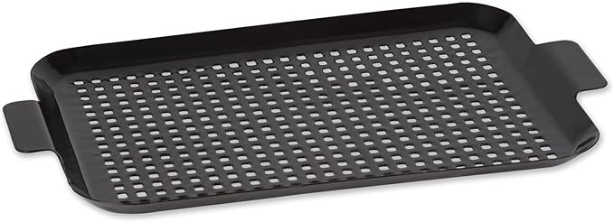 RSVP International Porcelain Coated Steel BBQ Grill Tray/Pan, Outdoor Barbeque Grilling Accessories for Cooking Fish & Vegetables, Dishwasher Safe, Medium, 16.75x10