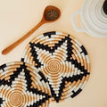 Black Star Woven Trivet Set, Trivets for Dishes, Pots and Pans, Heat Resistant Hot Pads, Pot Holders for Table, Plate Mats for Countertops, Kitchen Table Accessories, 8" Wide, Boho Decor
