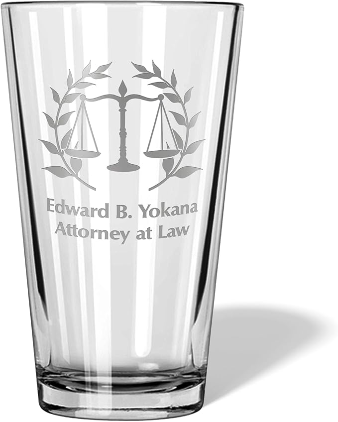 Lawyer, Lawyer gift, Lawyer whiskey glass, Gift for Lawyer, Scales of Justice, Attorney, Attorney gift, Esq, Law office (Single Pint Glass, Scales Of Justice)