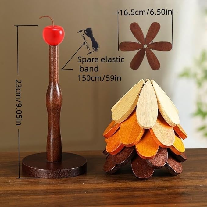 Christmas Tree Trivet Set of 5, Foldable Bamboo Hot Pad Holder for Hot Pots/Pans/Dishes, Walnut Brown Kitchen Serving Tray, Holiday Table Decor (Rainbow-Colored)