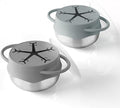 2 Pack 3-in-1 Stainless Steel Snack Containers for Toddlers with Spill-Proof Silicone Lids & Dual Handles - Baby Snack Box, Toddler Snack Cups, Perfect for Healthy Eating (Dark Grey+Light Grey)