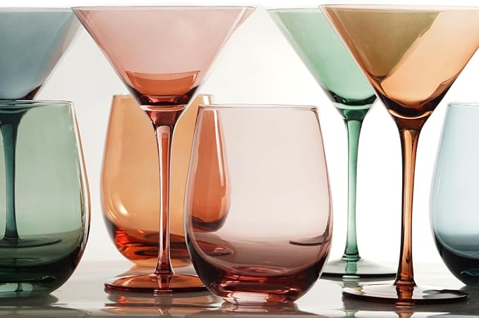 Colored Stemless Wine Glasses for Red or White Wine (Set of 2), 18-Ounces, Large Wine Glasses for Cabernet, Pinot Noir, Burgundy, Bordeaux (Blue&Orange O Wineglass Set of 2)