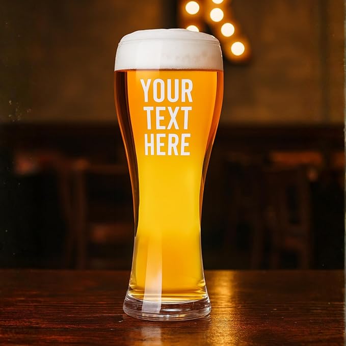 Gifts Inscribed Personalized Pilsner Beer Glass 16 oz – Engraved Tall Pint Glass Custom Text– Unique Beer Gift for Men, Dad, Groomsmen, Weddings, Birthdays, Father’s Day