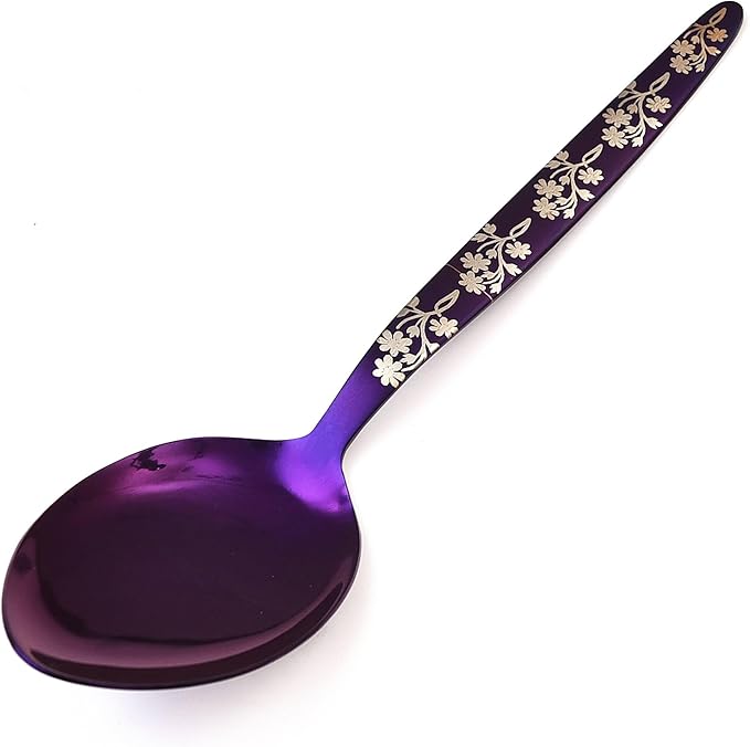 Kunz Purple Spoon | 18/10 Stainless Steel Titanium Shiny Basting Spoon | 9 Inches Plating Daily Chef Quenelle Serving Spoons