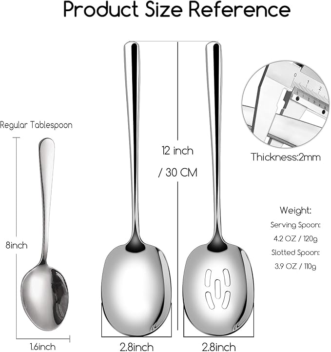 SOLEADER Extra Large Serving Spoons for Buffet, 12 Inch Stainless Steel Serving Spoons, Big Spoons for Serving Food, Pack of 6