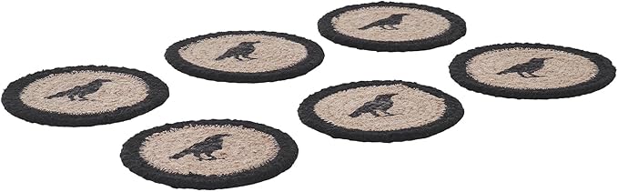 VHC Brands Raven Harvest Stencil Braided Cotton Coaster Set of 6, Decorative Fall Coasters, Table Decor for Fall Thanksgiving and Halloween