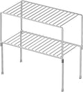 Redrubbit 2 Pack Stackable Cabinet Storage Shelf Rack, Rustproof Chrome Kitchen Counter and Cabinet Shelf, Small Storage Rack Organizer for Kitchen, Fridge, Bathroom