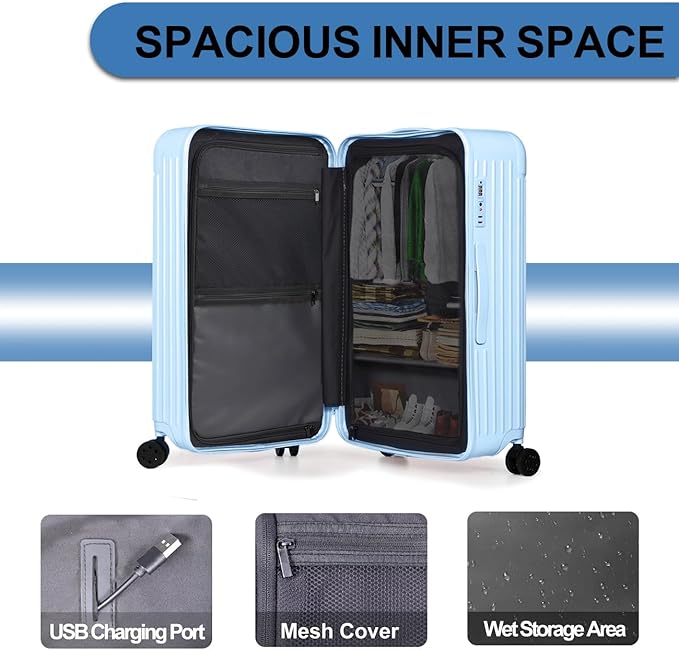 Krute 28 inch Luggage with Spinner Wheels Checked Suitcases with USB Port and Cup Holder TSA Lock PC+ABS Hardside Luggages