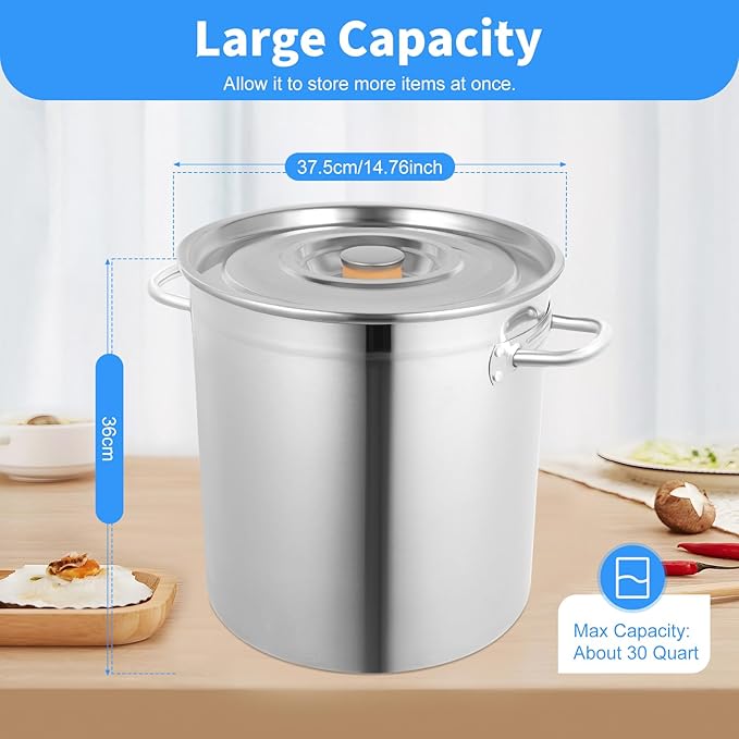 35L/36.9Qt Commercial Large Stock Pot with Lid,Nickel Free Stainless Steel Cookware Healthy Polished Stockpots, Induction Soup Pot for Cooking Home Use