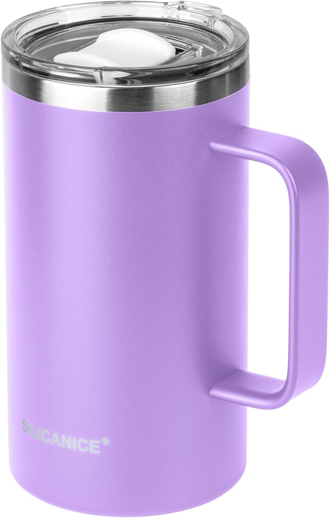 14/24oz Insulated Coffee Mug Cup With Handle, 304 Stainless Steel Vacuum Insulation, Tritan Detachable Slider Lid, BPA Free, Dishwasher Safe - Office & Home -Lilac