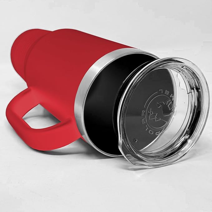 LaserGram 40oz Vacuum Insulated Travel Mug with Handle, Sushi, Personalized Engraving Included (Red)