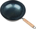 ZhenSanHuan Chinese Hand Hammered Iron Pow Woks and Stir Fry Pans Wooden Handle Round Bottom (30CM, Blue Black -Seasoned)