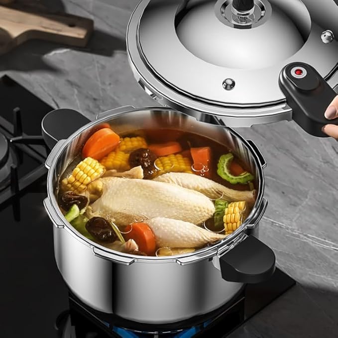 Yoidesu Stainless Steel Pressure Cooker with Safety Valve, 80KPA, Multifunctional Design for Efficient and Fast Cooking (6L)