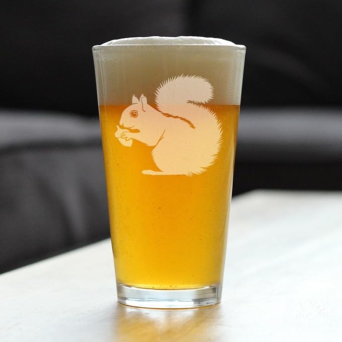 Squirrel Pint Glass for Beer - Squirrel Gifts and Decor with Squirrels - 16 Oz Glasses