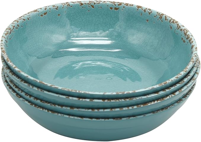 Gourmet Art Crackle 8.1" Melamine Salad and Pasta Bowls - Aquamarine 32 oz Set of 4
