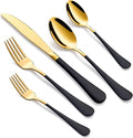 20-Piece Gold and Black Silverware Set for 4, 18/0 Stainless Steel Flatware Cutlery Utensils Set, Include Dinner Knives,Dinner Forks,Dinner Spoons,Salad Forks,Teaspoons,Dishwasher Safe