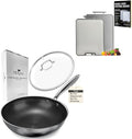 Nonstick Honeycomb Hybrid 11" Stainless Steel Wok with Lid + Medium 304 Steel Cutting Board Double Sided, Premium Kitchen Bundle