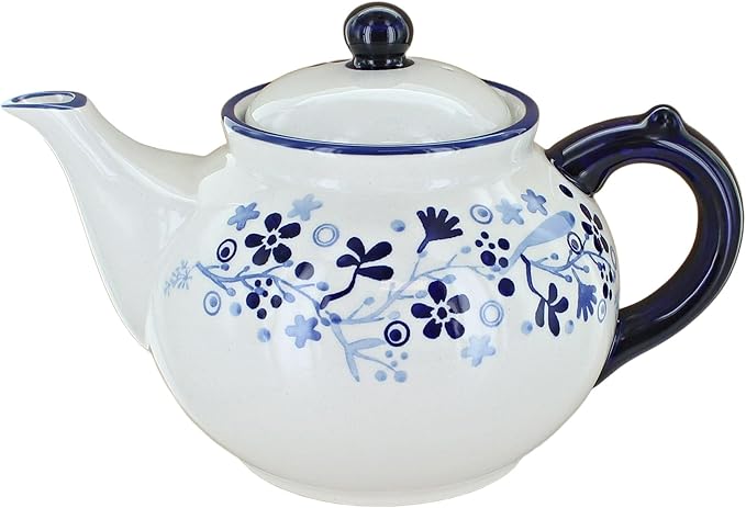 Blue Rose Polish Pottery - Blue Susanna Teapot - 5 Cup Capacity - Hand-Painted Polish Pottery Ceramic Coffee & Tea Server