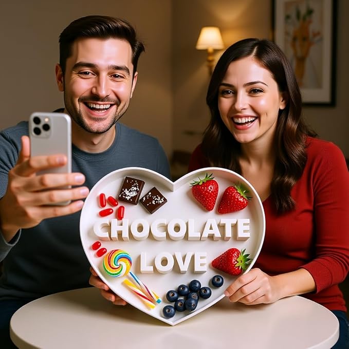 Customazible Heart Shaped Box Form Tray – Reusable Plastic for Treats, Charcuterie Boards, Cake Pops, Candy | Valentine's Day, Parties, Special Occasions - 10" & 13" (Chocolate Love)