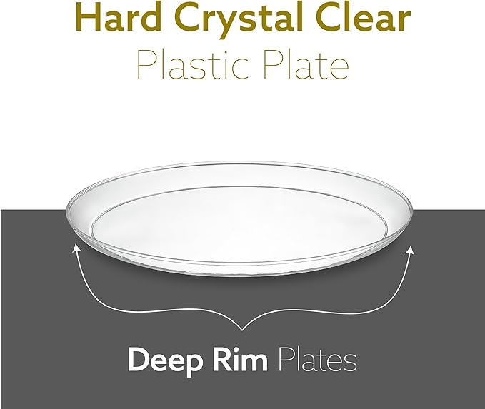 PLASTICPRO Plastic Party Plates Edge Collection Premium heavyweight Elegant Disposable Tableware Dishes (Clear, 8.6'' INCH PLATES)