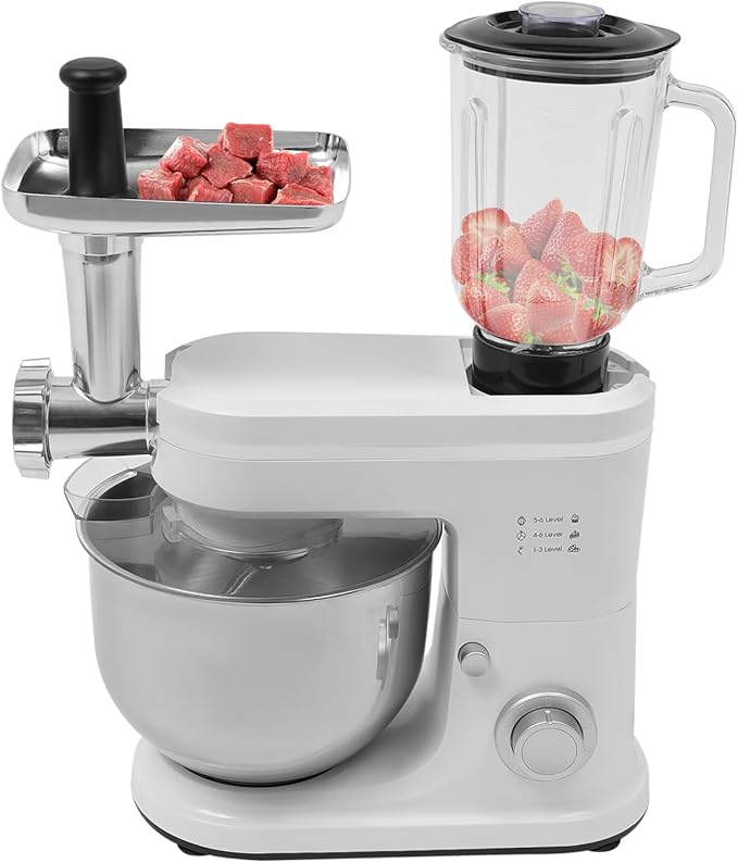 Food Processor, 700W Electric Chopper with Meat Grinder & Veggie Chopper, 6+1 Speed, 6.34QT Bowl (White)