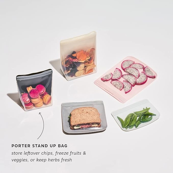 W&P Porter Silicone Reusable Storage Bag, Sandwich (36oz Stand-Up), Mint, Food Storage Container, Microwave and Dishwasher Safe, Easy Cleaning