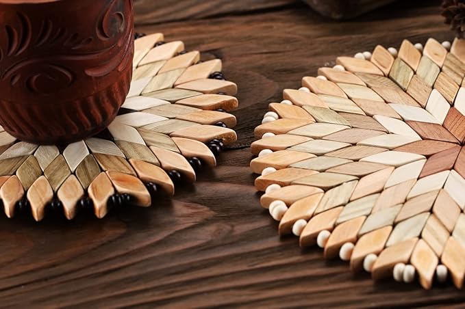 Set of 2 Large Handmade Wooden Trivets for Hot Dishes - Diameter 9" and 7"- Big Coasters and Hot Pads - Great Kitchen Gift Idea - by SPL Woodcraft Ukraine