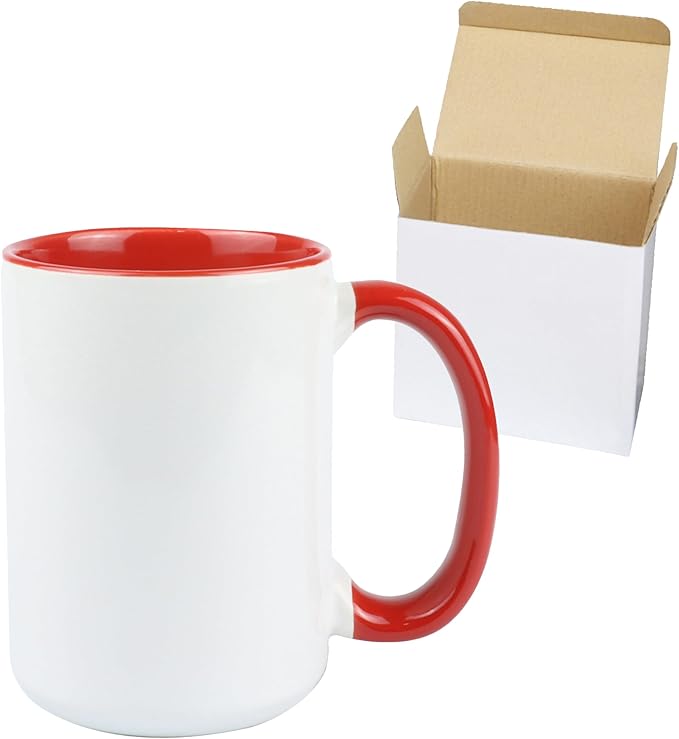 Ceramic 15oz White Sublimation Coffee Mug, Red, Case of 12