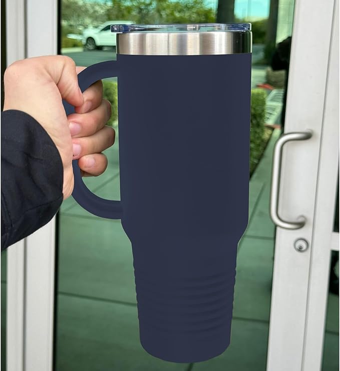LaserGram 40oz Vacuum Insulated Travel Mug with Handle, Sushi, Personalized Engraving Included (Navy Blue)