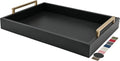 Decorative Coffee Table Tray - Ottoman Tray - Breakfast, Drinks, Liquor Serving Platter - Farmhouse to Modern - Matte Finish - Champagne Gold Handles - Pitch Black