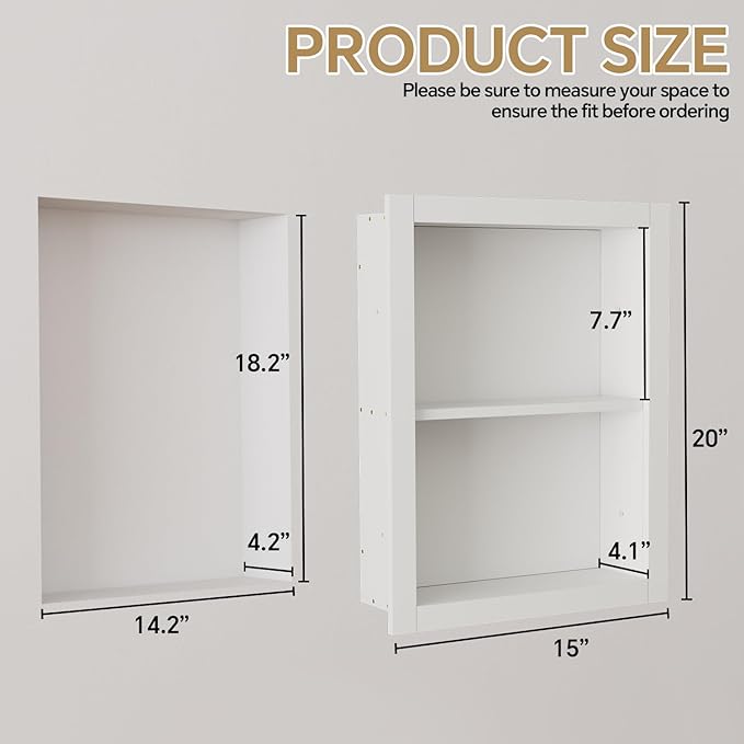 14'' * 18'' Recessed Medicine Cabinet Wall Niche Wood, 2-Tier Bathroom Niche Insert for Drywall, in Wall Shelf Medicine Cabinets Replacement, for Living Room, Bathroom Storage