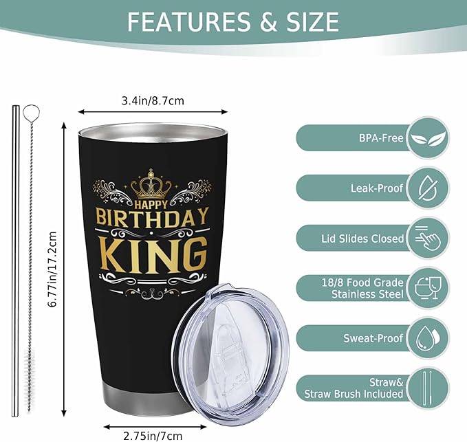 Birthday Gifts Tumblers for Men, Cool Present Men Tumblers, King Tumbler, 20oz Coffee Tumbler, My Man Gift for Him Travel Mug