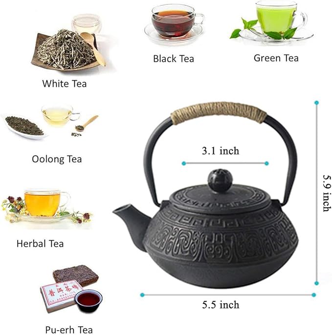 Hwagui - Chinese Cast Iron Teapot with Tea Infuser, Iron Tea Kettle Set, Benefit for Healthy(600ml/20oz)