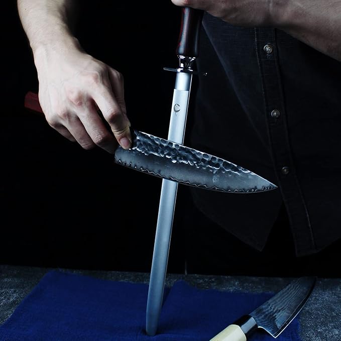 High Hardness Honing Steel 12 Inches Flat Knife Sharpener Steel Sharpening Rod for Kitchen Knives Carbon Steel Honing Rod